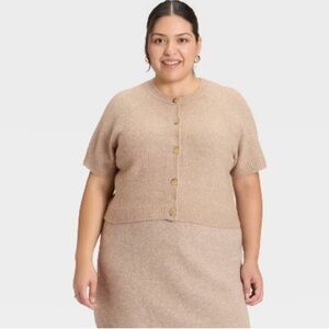 Universal Thread Women's Short Sleeve Sweater Cardigan - Tan
